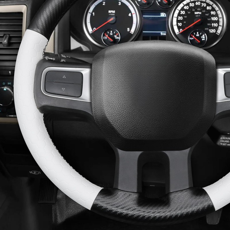 MEWANT Hand Sewn White Leather Steering Wheel Cover Wrap for