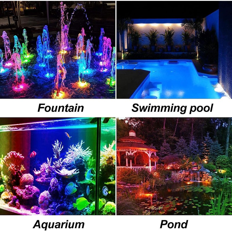 TENSUL RGB Pond Lights with Timer, IP68 Waterproof Underwater Dimmable