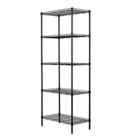 Adjustable 5-Shelf Metal Organizer Wire Rack with Hooks for Supermarket Shelving StorageColor: Black Color