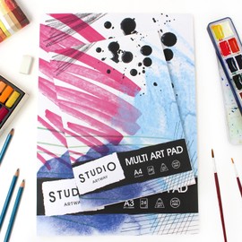 Artway Studio A4 Mixed Media Pad (Multi Art Pad) – Ideal for Multimedia Applications – 240gsm Mixed Media Paper – 48 Sides/24 Sheets