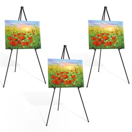 OUTNEE Instant Display Easel Stand, 63" Collapsible Portable Adjustable Height Art Easel - Easy Folding Telescoping Metal Floor Poster Tripod for Display, Black(3 Pack)
