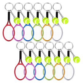 YQWIN 12Pcs Tennis Keychains Tennis Racket Keychains Key Ring Alloy Tennis Ball Split Ring Keychain Tennis Pendants Ornaments Keyrings Keyholder Sports Keychains for Sport Tennis Lovers Gifts Supplies