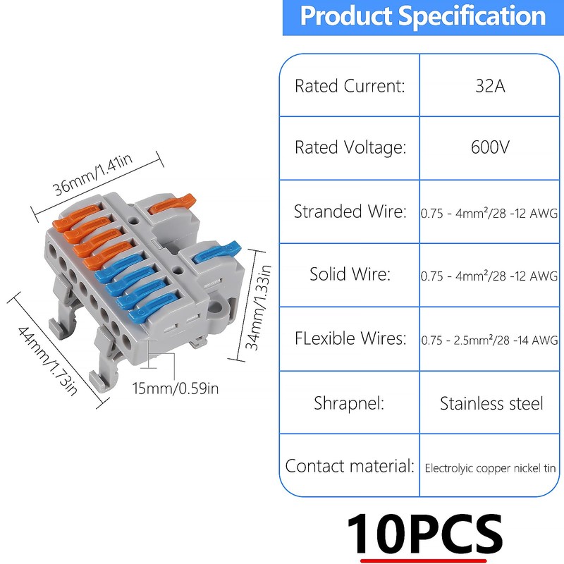 5CS DIN Rail Terminal Blocks Kit, 2 in 8 Out