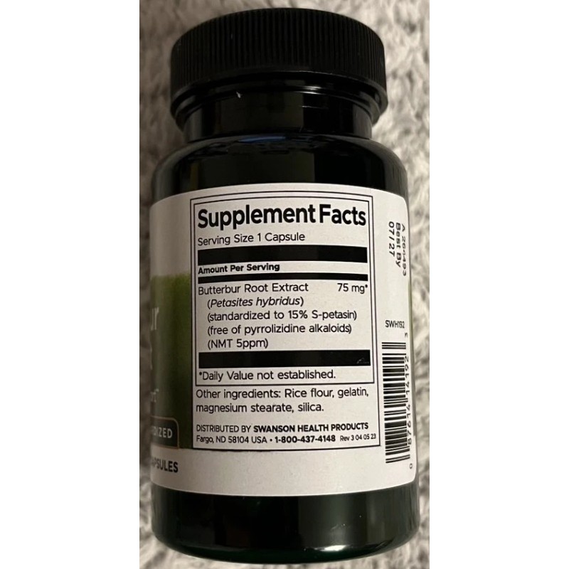 Swanson 120 Caps Swanson Butterbur Extract 75 mg 2X 60