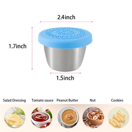 WXMI-AN Salad Dressing Container To Go 6 X2.4oz Lunch Box Sauce Containers Reusable 18/8 stainless steel Picnic takeaway leak-proof sauce container Easy to Open Leakproof Dipping Sauce Cups