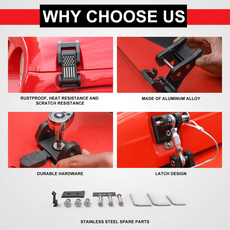 ASLONG 2PCS Hood Latches Catch Kit with U.S. Flag Style