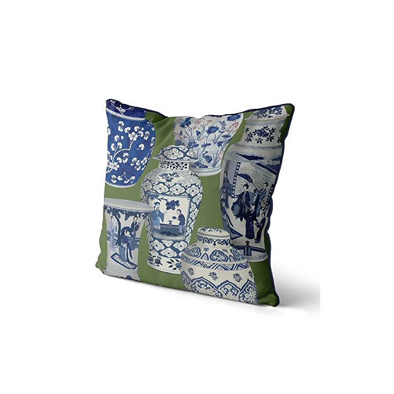 Kelly Stevens-McLaughlan, Chinoiserie Vase Collage #3 on Green Cushion /