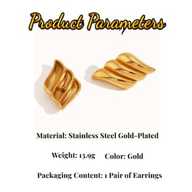 Ticome Vintage Gold Earrings Stainless Steel Textured Stud Earrings,Exquisite Geometric Three-Layer Wing Earrings, Fashionable Earring Accessories, Women/Girls Jewelry Gifts