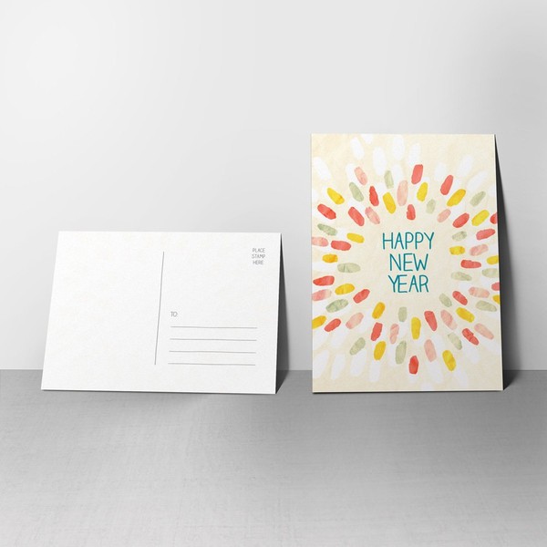 5 Posh Swash New Year Postcards - Happy New Year Greeting Cards with Colorful Painted Burst