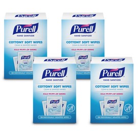 PURELL Cottony Soft Hand Sanitizing Wipes Clean Scent, 24 Individually Wrapped Wipes (Pack of 4 Boxes) - 9029-04-CMR