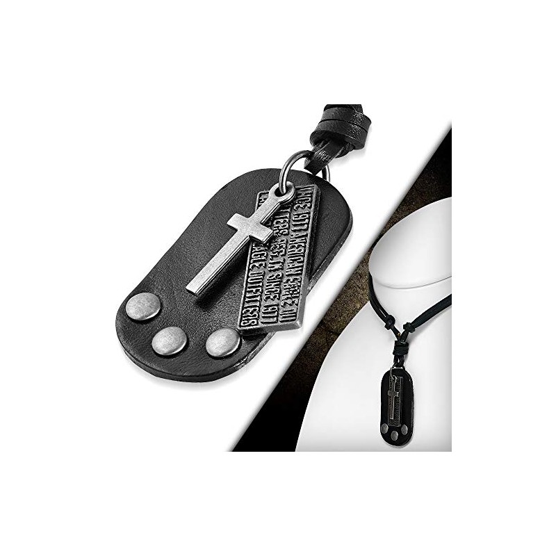 Bungsa Mens Leather Biker Necklace with Brass Pendant, Leather