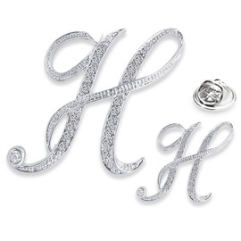 SINNKY A-Z Woman’s Letter Initial Brooch Pins, Silver Clear Crystal Rhinestone Breastpins Letter Stocking Pins 2size/package