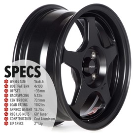 Circuit Performance CP22 15×6.5 Flat Black 4×100 [+35mm] Wheels Spoon Style Rims compatible with Honda Civic, Acura Integra, Mazda Miata