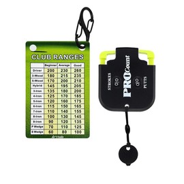 Arttodo Golf Club Range Chart Card & Golf Score Counter Clicker, Mini Golf Shot Stroke Counter, Mini Inch Range Card, Golf Accessories, Golf Gifts:_Black Pro Count + Club Range Chart