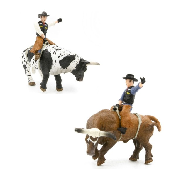 Rodeo Toys Playset – 2 Bucking Bulls and Riders Bull Riding Toys - Cowboy Bull Riding Rodeo Figures