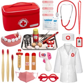 EFO SHM Arztkoffer Kinder Holz Doktorkoffer mit Echtem Stethoskop Zahnarzt Role Play Doktorspiele Kinderspielzeug ab 3 Jahre