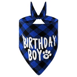 Oruola Birthday Dog Bandana,Birthday Boy Dog Bandana,Dog Birthday Decorations,Long 71cm/27.95In Triangle Bibs for Multi Sizes Dog,Birthday Boy Bandana for Small Medium Large Dogs Pets Blue Black