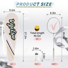Double Racket Set with Free Shuttlecocks | Professional-Grade Badminton Racket Set | Lightweight Design & Non-Slip Grip | Available in White/Black/Orange/Yellow/Blue (Sliver, 4 inches)