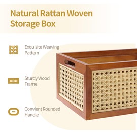 LaMorée Rattan Storage Basket Set of 2 Handmade Natural Bamboo Woven Storage Bin for Organizing Decorative Wicker Box for Rustic Farmhouse Decor Home Office Tabletop Shelf Organizer