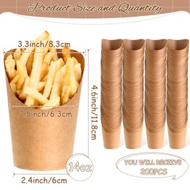 Disposable French Fries Holder 14 oz Take out Party Baking Supplies Waffle Paper Popcorn Sandwich Ice Cream Holder Cup Kraft Paper Container for Wedding Party Food Cones (Brown,200 Pieces)