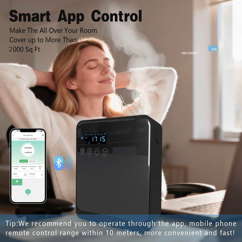Smart Aroma Diffuser for Home & Business, 240ml Waterless Essential
