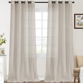 FantasDecor Linen Sheer Curtains 108 inch Length 2 Panels Set Light Filtering Privacy Drapes Grommet Window Blinds Shades for Farmhouse Bedroom Porch Living Room, Angora