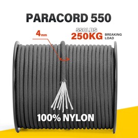 BROTREE 4mm Paracord 550 Nylon Rope 7 Strands Parachute Cord Type III for Survival, Outdoor and DIY (15m, 30m, 50m, 100m) - 250kg Breaking Load