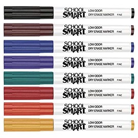 School Smart Dry Erase Pen Style Marker, Fine Tip, Assorted Colors, Set of 8