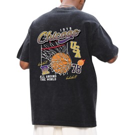 AugYew Mens Graphic Tees Vintage Unisex Acid Wash Printed Streetwear Cotton Oversized T-Shirts Loose Fit Basic Summer Trendy Tops for Men Women,Black,S