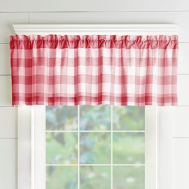 Elrene Home Fashions Farmhouse Living Buffalo Check Window Kitchen Valance, 60" X 15" (1, Red/White