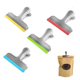 4 Pack Stainless Steel Chip Bag Clips, Heavy Duty Metal Food Bag Storage Clip, Food Bag Clamps with Rubber Edging for Coffee Food Bread Bags, Kitchen Home Usage