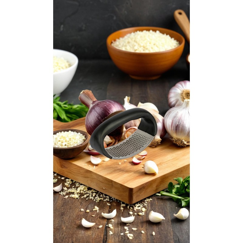 Pro-Grade Stainless Steel Garlic Chopper & Crusher Squeezer - Compact