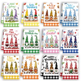 MALEBAZI Gnomes Seasonal Kitchen Hand Towels Set of 12, Cute Kitchen Towels Gnome Holiday Dish Towels for Kitchen, Spring Summer Fall Winter Absorbent Dishcloths Decorative Wash Cloths 21.3x14.2 Inch