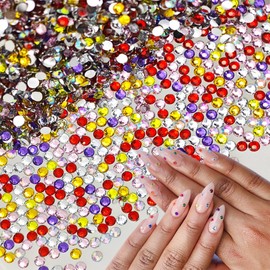 1800Pcs Colorful Nail Art Rhinestones Crystal Diamond Nail Charms for Nails Design 3D Rounded Shapes Nail Gem AB Clear Flatback Nail Jewels Sparkling for Women Girls DIY Acrylic Nails Decorations