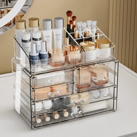 ZHIAI Stackable Storage Drawers, Acrylic Bathroom Counter Organizer Clear Makeup Organizers for Vanity, Kitchen Cabinets, Bathroom, Undersink, Home Organization and Storage (2Top 3 Drawers,)
