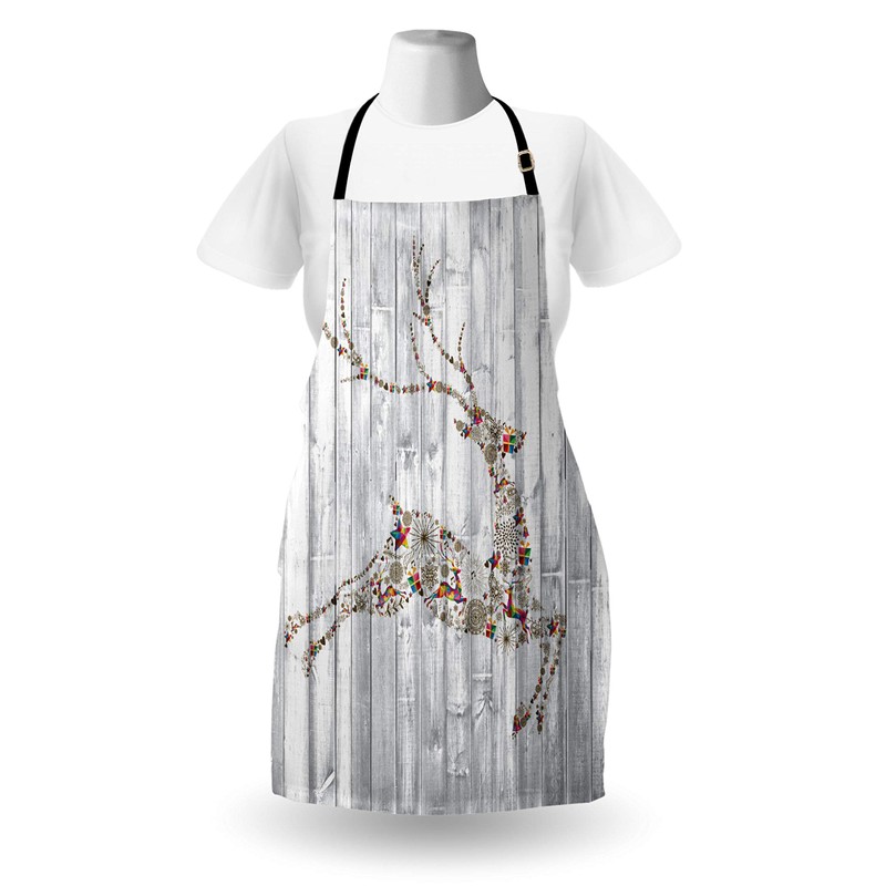 ABAKUHAUS Deer Apron, Xmas Animal Rustic, Unisex Kitchen Bib Apron