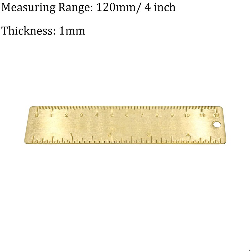 1Pcs 12cm Straight Brass Ruler, 120mm /4 Inches Metric Dual