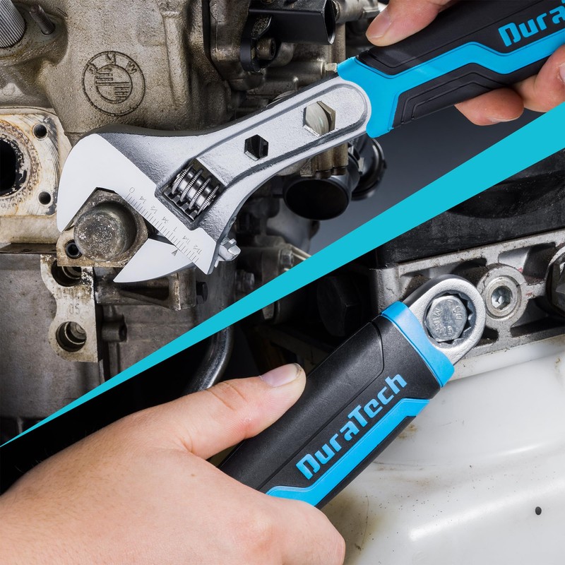 DURATECH 12 Inch Adjustable Wrench, 3-in-1 Spanner with Box End/Hex