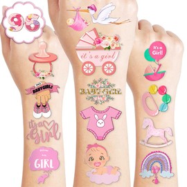 100 PCS Baby Girl Birthday Party Decorations Favors Supplies Temporary Tattoos Decor Pink Rose Gold Baby Girl Shower Floral Stickers For Boys Girls Gift School Prizes Rewards