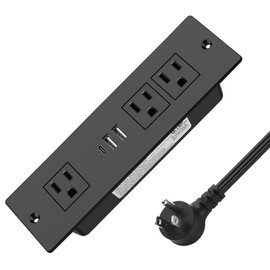 Recessed Power Strip, Furniture Drawer Outlet with 20W PD USB-C & 18W QC3.0 USB-A, Plug in 3 Outlets & USB Ports, Flush Mount 3FT Flat Extension Cord Conference Desk Outlets Black