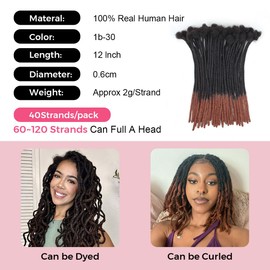 Lounoke12 Inch 40 Strands Loc Extensions Human Hair, 0.6cm Pencle Size Dreadlock Extensions Human Hair for Women Men Kids Full Handmade Permanent Dreads Locs(1B/30)
