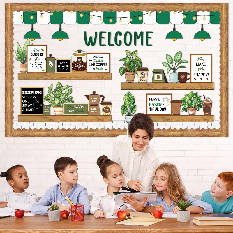 Welcome Bulletin Board Coffee Greenery Bulletin Board Set Coffee Cup