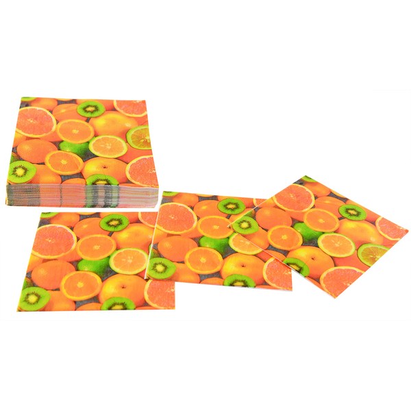 HOME-X Sliced Citrus Fruit Paper Napkins, Square Disposable Party Napkins, 48 Count – 6.5" x 6.5"