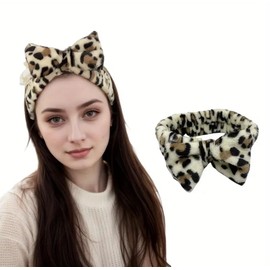 1pc Fashionable Leopard Print Bow Hairband for Women, Soft Elastic Polyester Headband, Non-Slip Knit Fabric Hair Accessory for Face Washing and Skincare, Suitable for Normal Hair Types