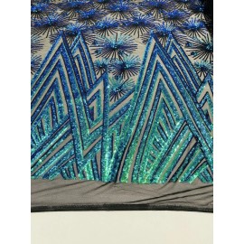 NEW CREATIONS FABRIC AND FOAM INC Green Iridescent Geometric Star Design With Sequin On A 4 Way Stretch Mesh-BTY