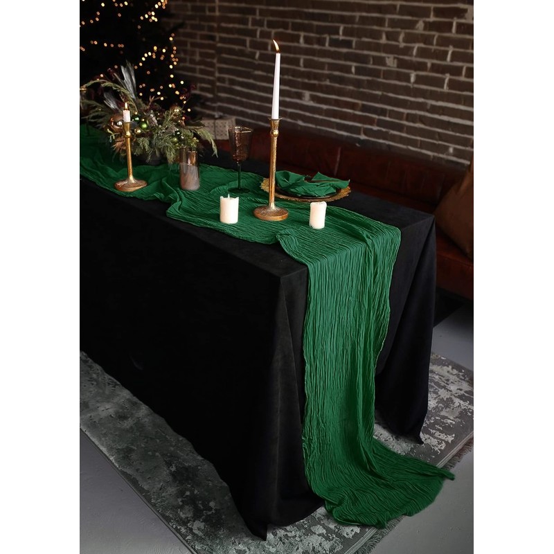 2 Pack Dark Green Cheesecloth Table Runner 10ft, Rustic Gauze
