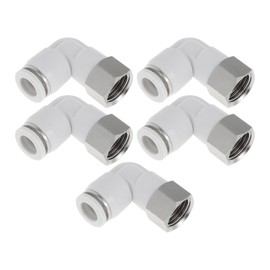 HEROFFIX Push to Connect Air Connections 5/16 Inch 90 Degree Female Thread Connector Plastic Metal 1/4 Inch BSPT Pack of 5 White Silver Tone