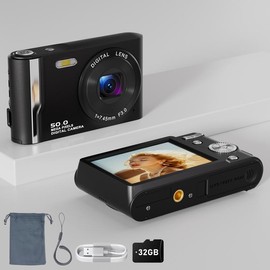 Digital Camera, 2025 Newest FHD 4K Digital Camera for Kids with 16X Zoom, Flashlight, 32GB Card, 50MP Point and Shoot Camera Compact Small Digital Camera for Teens, Girls, Boys - Color: Pink+32GB