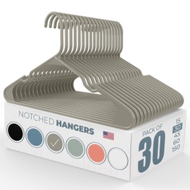 Neaties Plastic Hangers 30 Pack – Made in The USA – 6lb Capacity Standard Clothes Hangers with Notches and Reinforced Edges for Dresses, Lingerie, Shirts, Pants, and Jackets – Gray