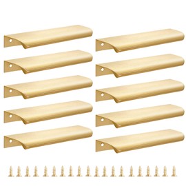 Malimali 10 Pack Gold Edge Finger Pulls for Cabinets 6" Kitchen Cabinet Pulls Handles Drawer Pulls Modern Aluminum Concealed Tab Pulls for Closet Door, Brushed Brass
